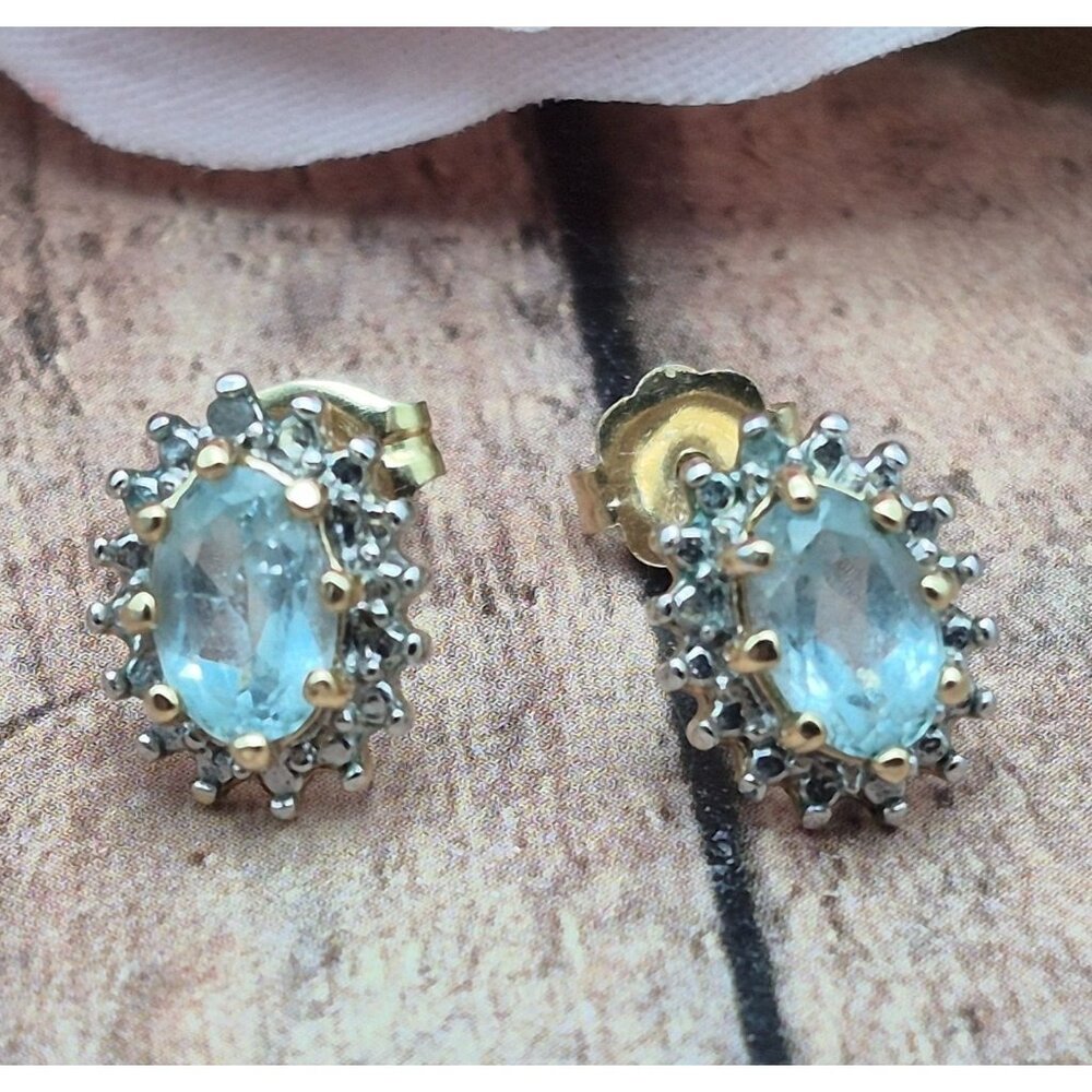 Ross-Simons Light Blue and Gold Halo Stud Earrings